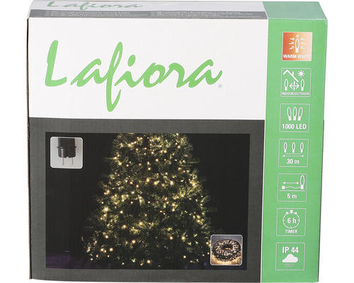 Lafiora kerstboomverlichtingssnoer, 30 m + 5 m aansluitdraad, 1000 LED's, warm wit licht, inclusief afstandsbediening, timer, dimmer en geheugenfunctie