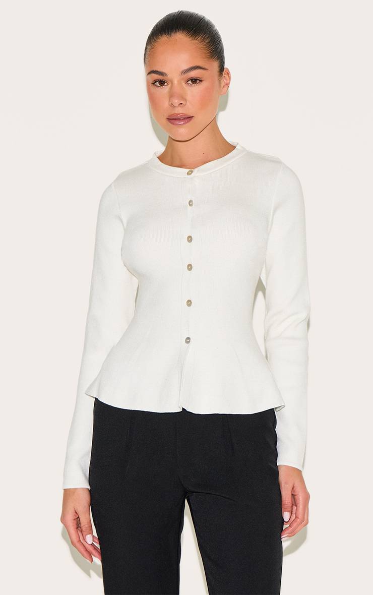 Crème Cardigan En Maille Compacte À Basque