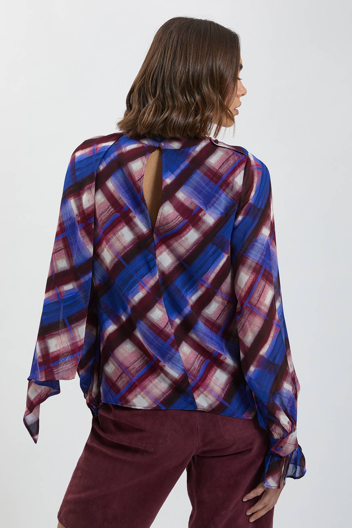 KarenMillen Chemisier En Viscose Tissée À Imprimé Carreaux Et Détail Foulard