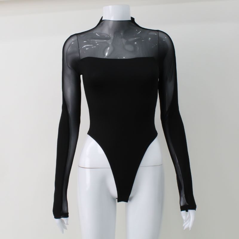 Sheparon - Bodytop met lange mouwen en nephals en mesh-paneel