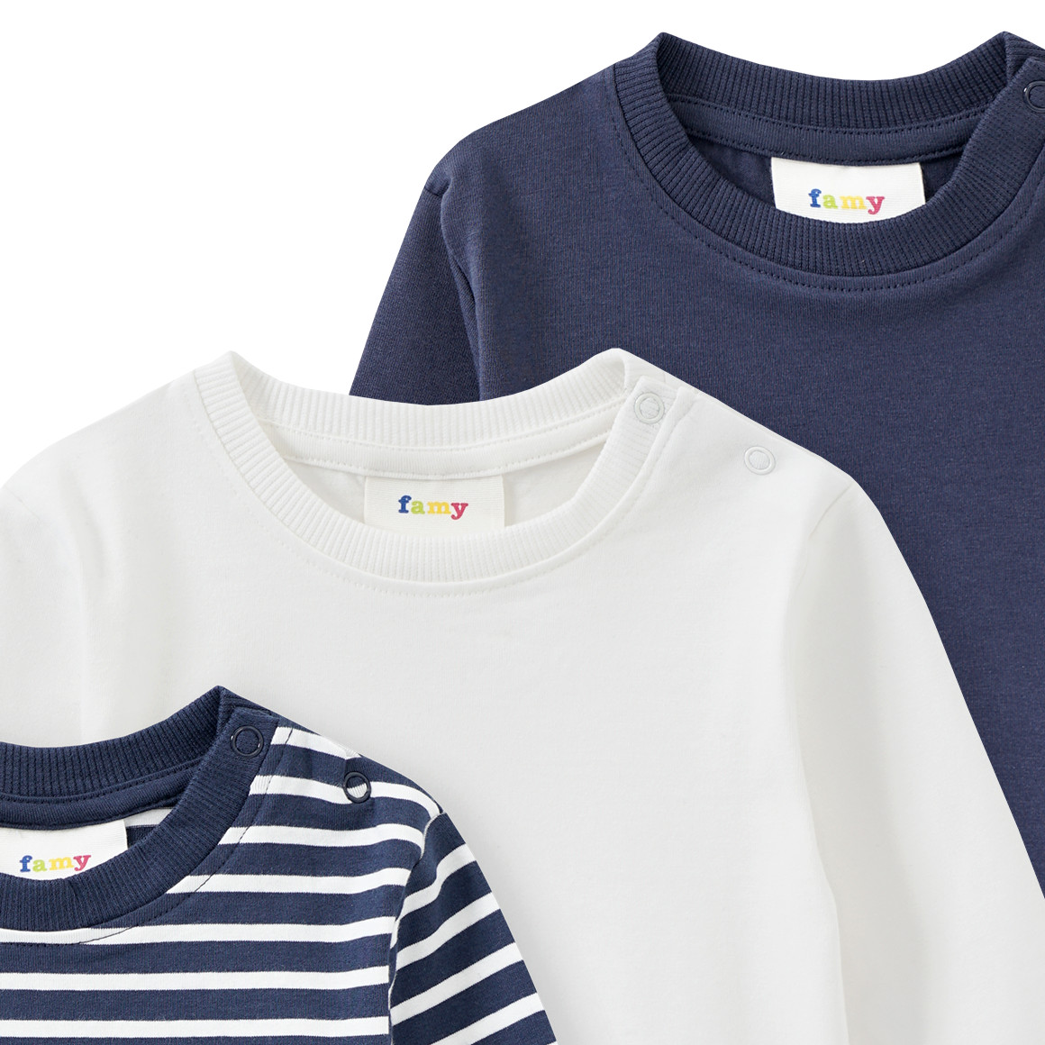 Famy 3 Baby Langarmshirts dunkelblau / weiss
