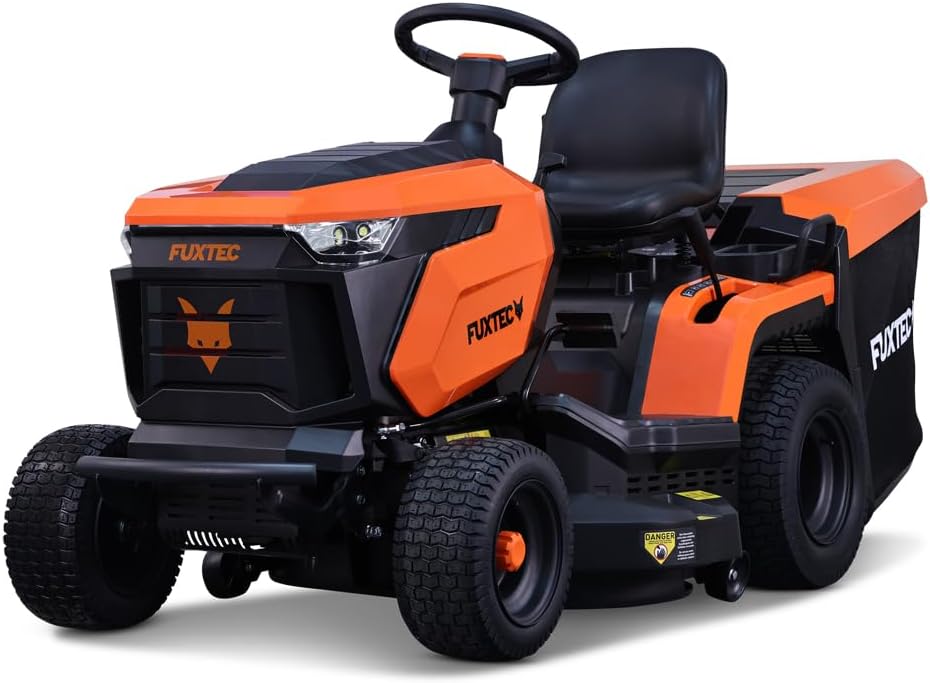 FUXTEC Rasentraktor FX-RMT84M, Aufsitzmäher mit 83cm Schnittbreite, 6-stufige Schnitthöhenverstellung, kraftvoller Benzinmotor, Grasfangkorb 280L, Rückwärtsmähfunktion