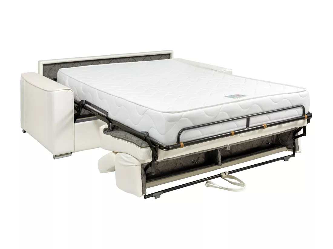 Canapé 3 places convertible express en cuir de buffle gris - Couchage 140 cm - Matelas 22 cm - VIZIR