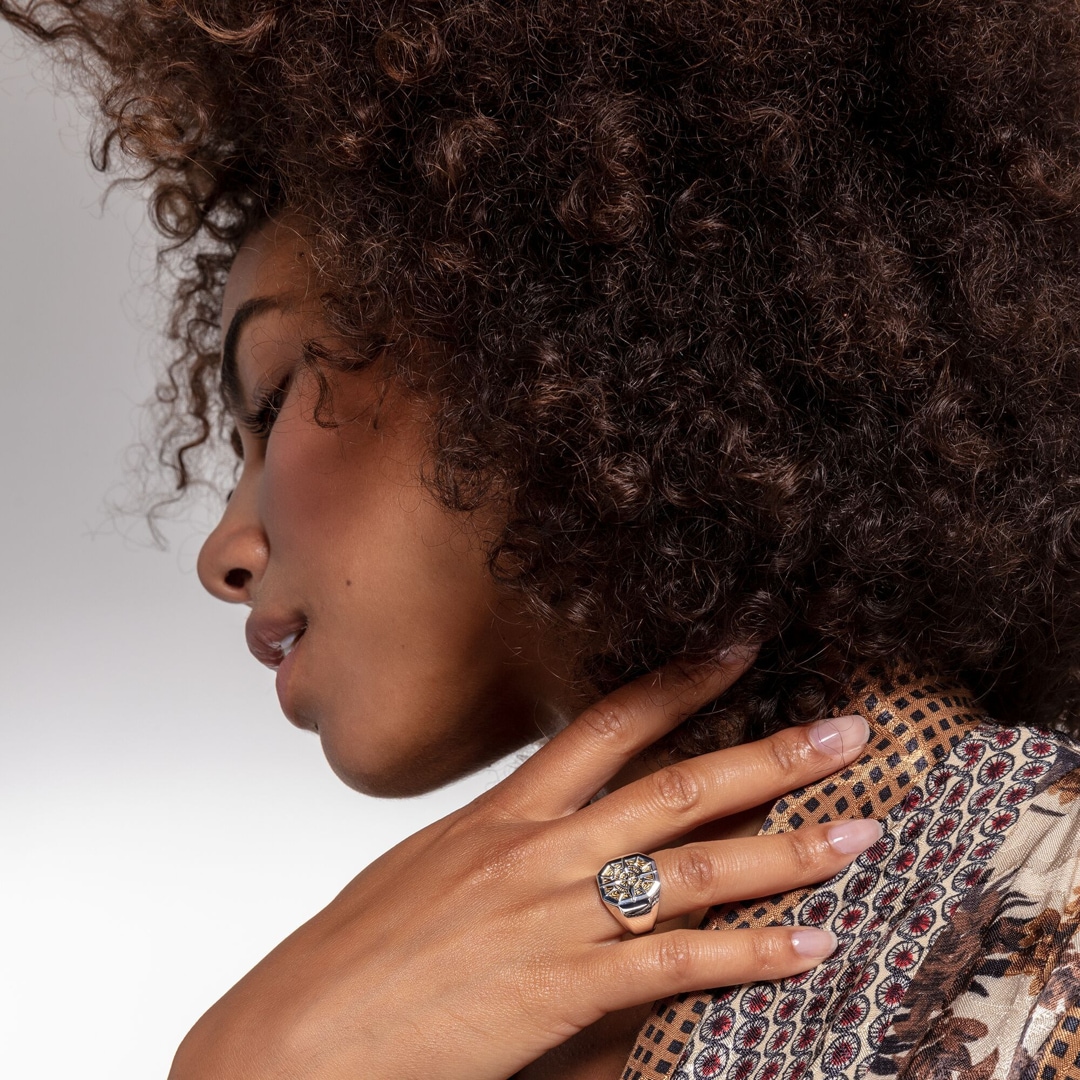 Thomas Sabo Sterling Silver Rebel at Heart Ring Kompass Gold