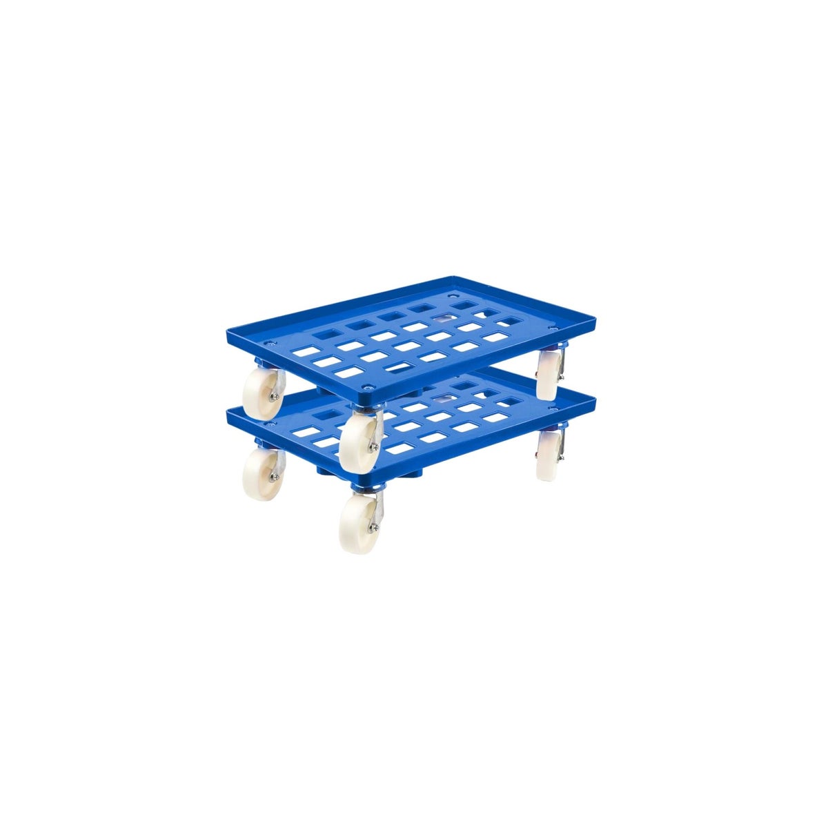 PROREGAL Voordeelset 2x Transportwagens voor Euroboxen 60 x 40 cm met Blauwe Kunststof Wielen, Roostervloer, 2 Zwenkwielen en 2 Bokwielen, Draagvermogen 300 kg