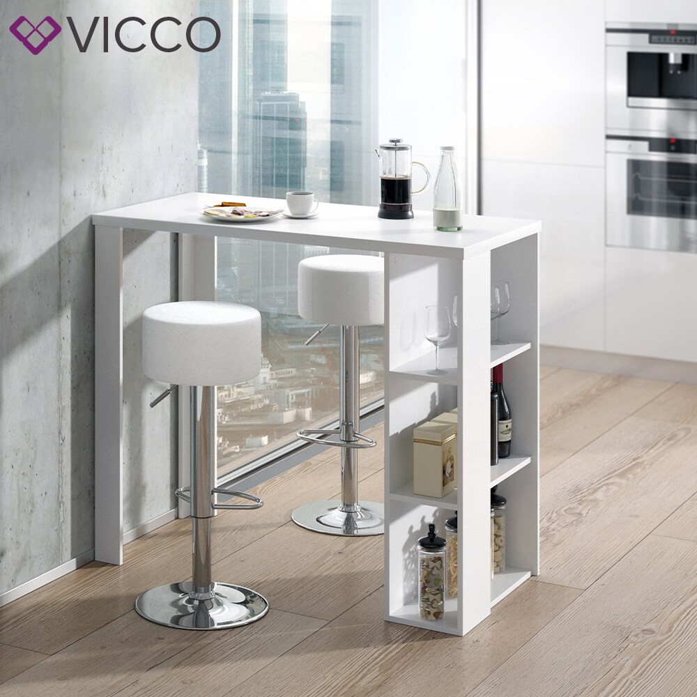 VICCO Bartisch NOEL Tresentisch Weiß Schwarz Ablagefächer 120 x 105,6 x 60 cm inkl. Barhocker