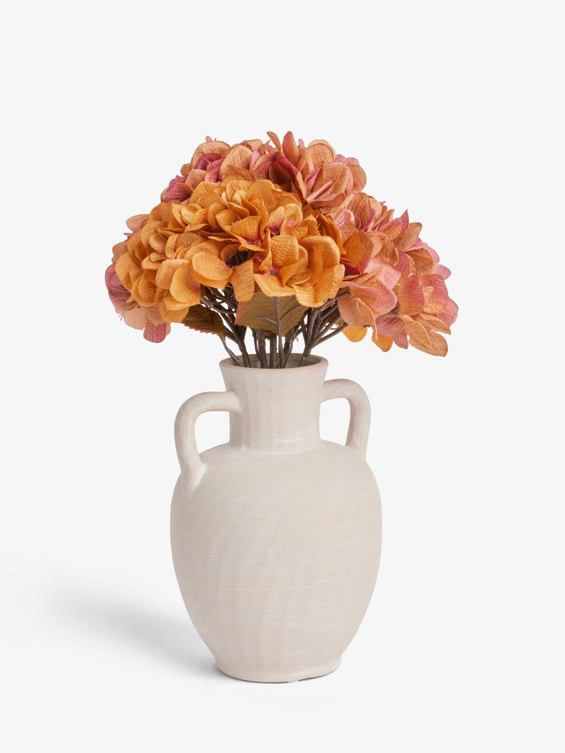 Artificial Hydrangea Heads In Large Ceramic Urn Vase