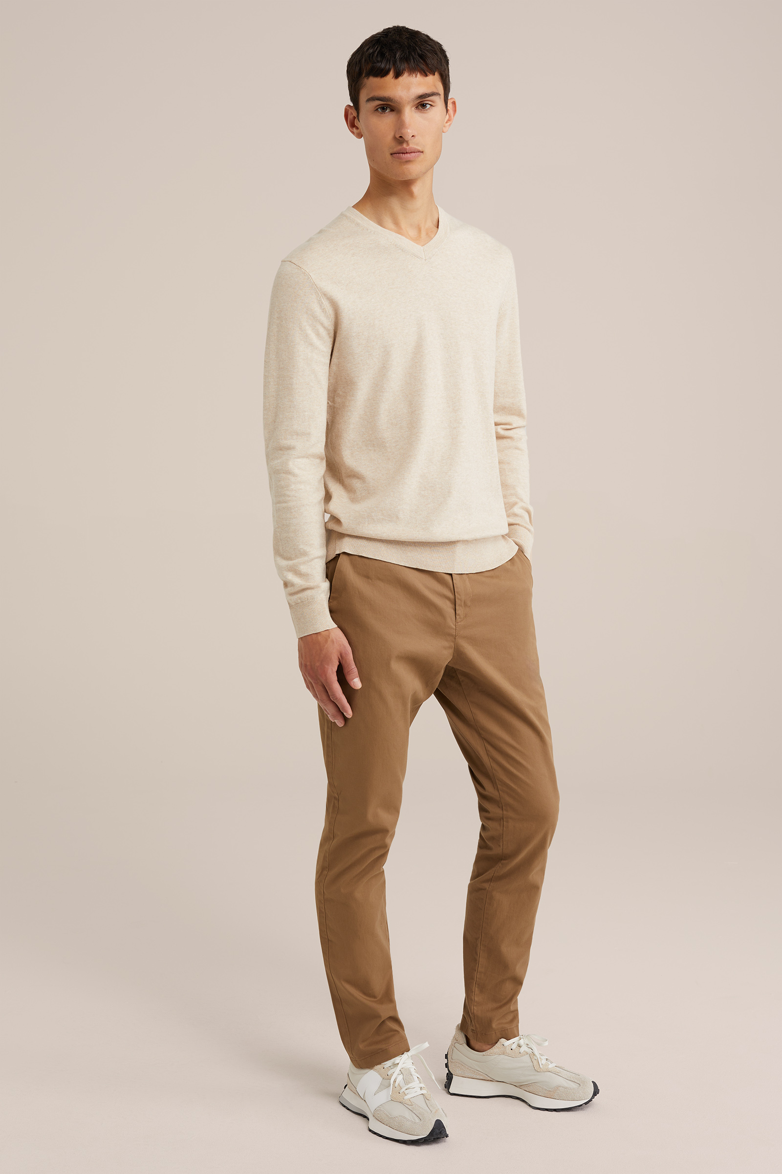 fijngebreide trui van katoenmix Fundamentals Beige