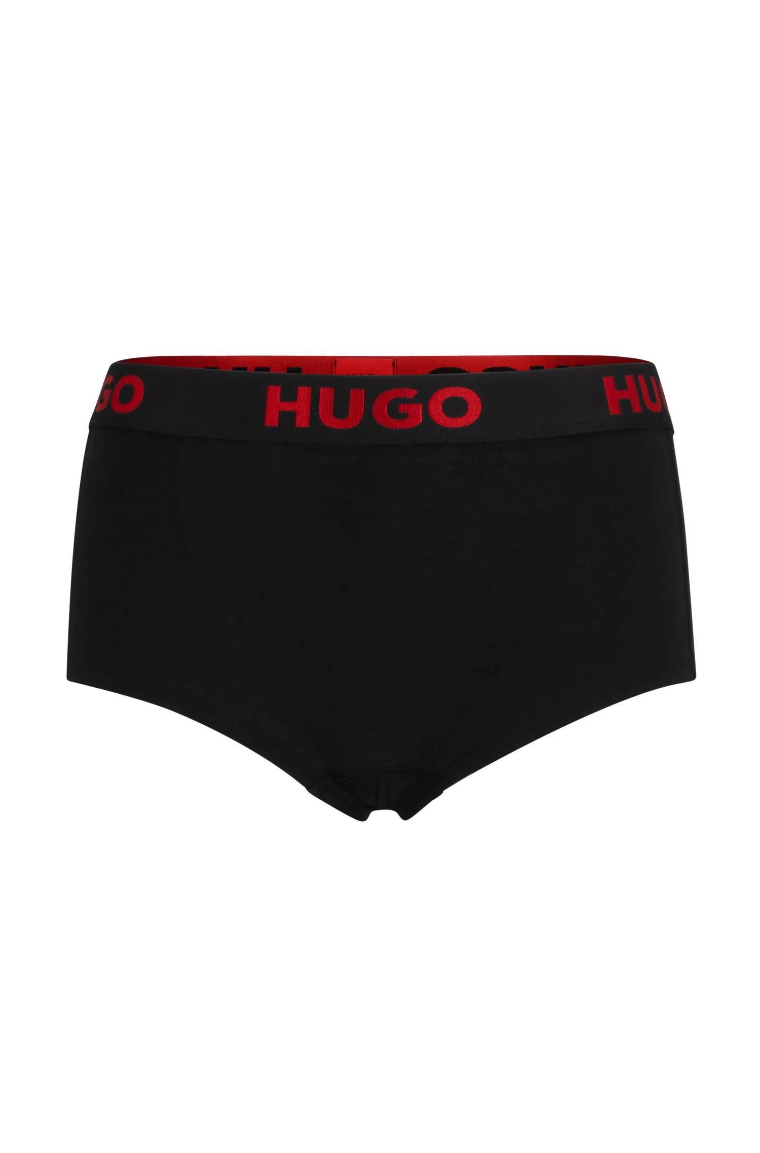 Cueca HUGO vermelha de algodão elástico com cintura regular e cós com logo.
