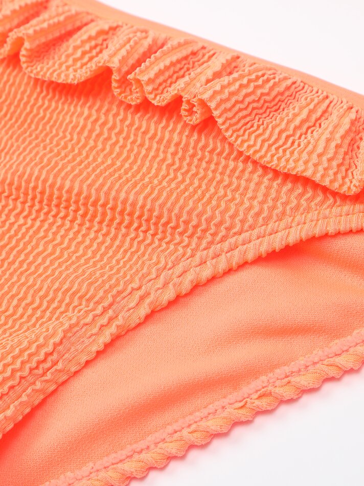 Conjunto de biquíni de duas peças em tecido texturizado com babados e elástico na cintura - Laranja Fluorescente