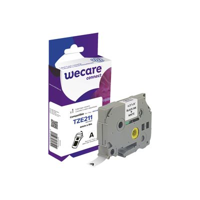 Wecare ruban d'étiquette compatible Brother TZE211 - 1 rouleau (0,6 cm x 8 m) - fond blanc écriture noire