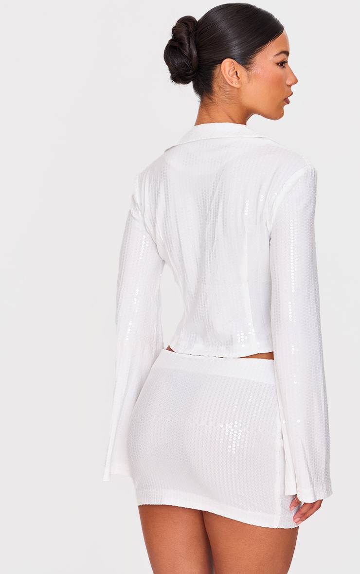 Blanc Chemise À Manches Longues Imprimé Léopard À Paillettes Avec Détail Noué Devant