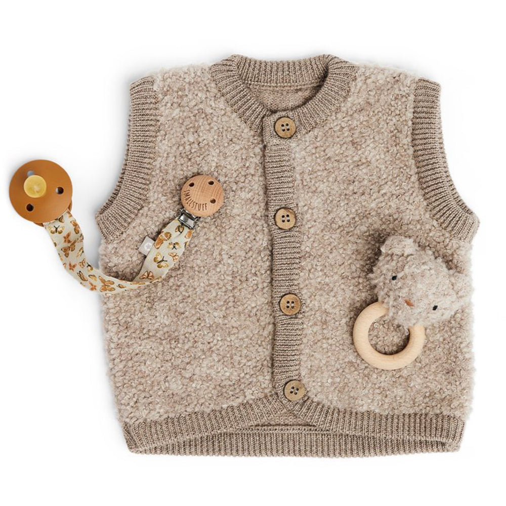 Køb Smallstuff Natur Melange Vest Med Knapper Bouclé Merino Uld