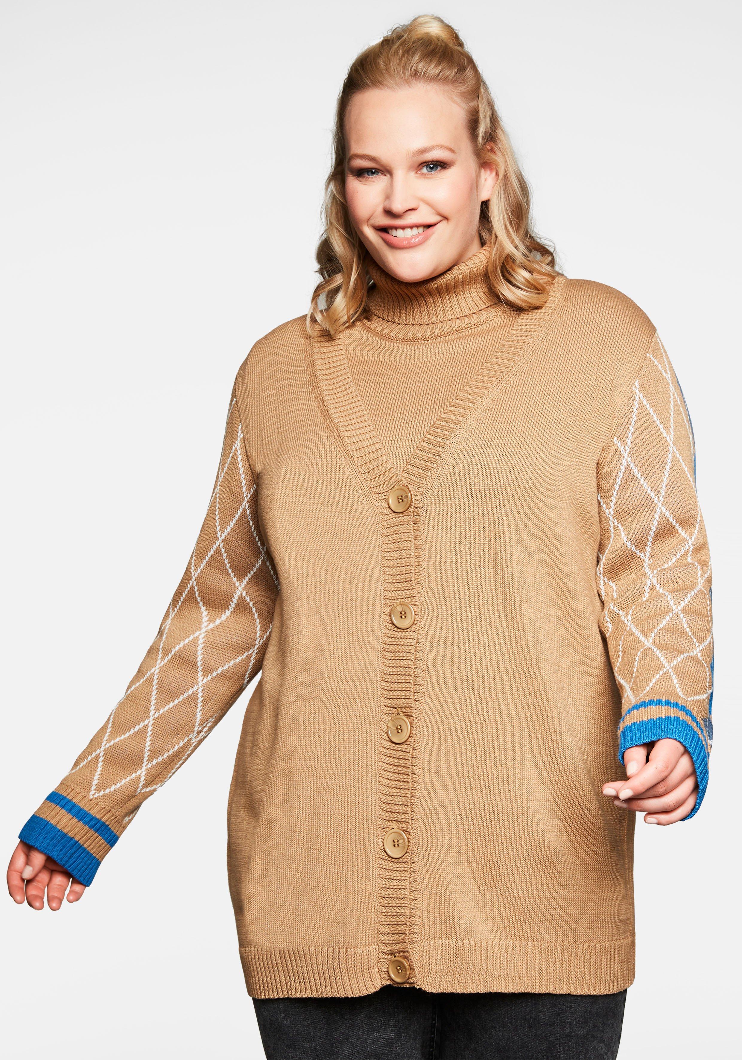 Strickjacke mit Rautenmuster an den Ärmeln