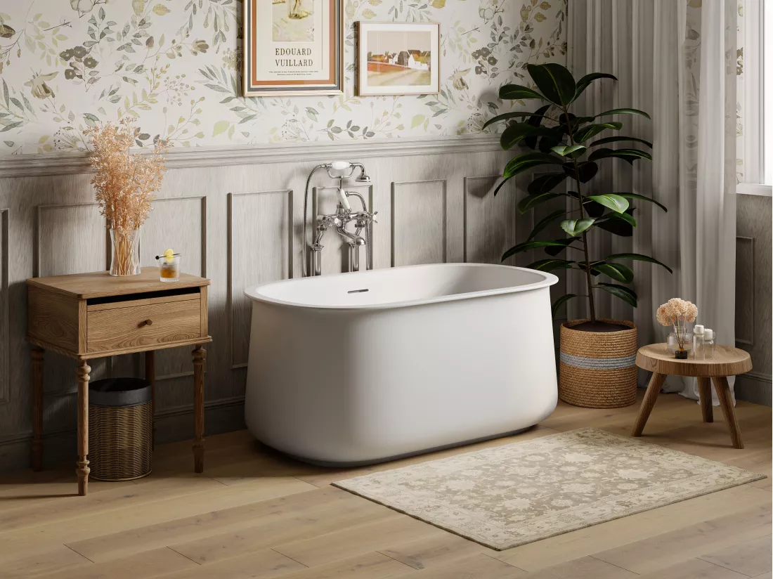 Baignoire îlot blanche mate - 130 x 74 x 60 cm - 195 L - CALDRIA