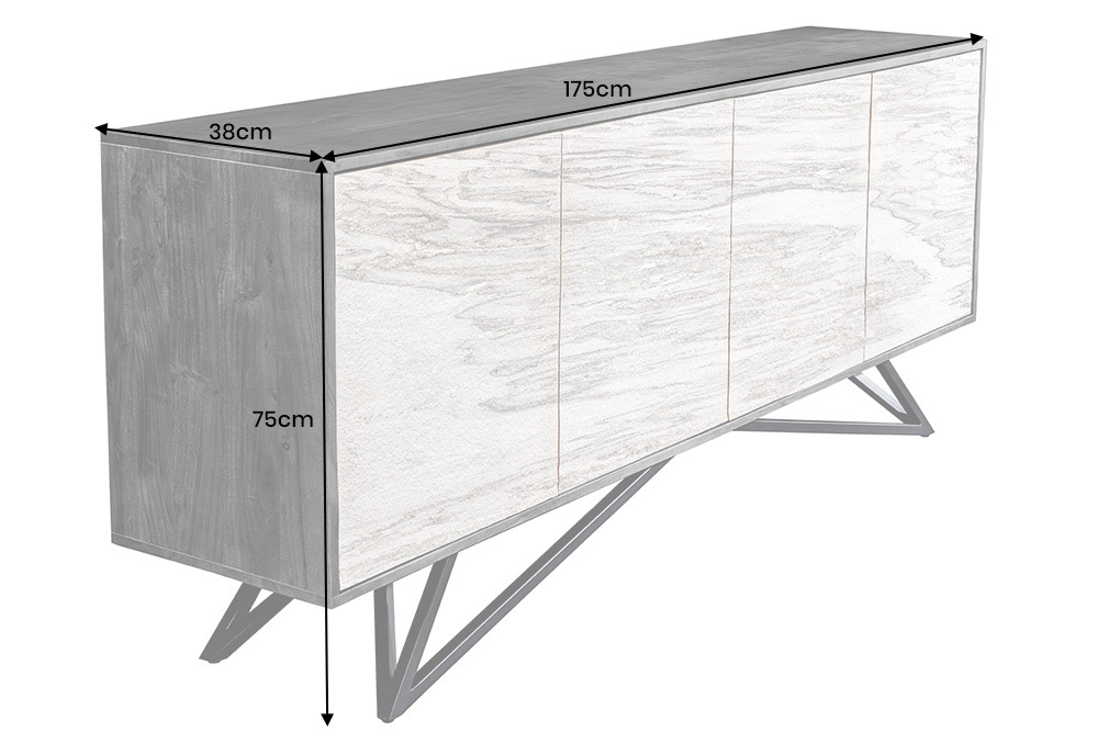 Massivholz Sideboard MOUNTAIN SOUL 175cm weiß schwarz Akazie echter Naturstein