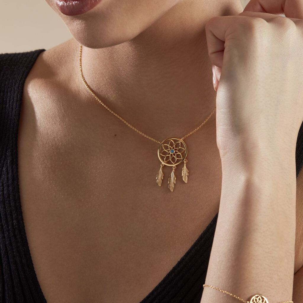 Collier Plaqué Or Jaune Attrape Rêves Turquoise