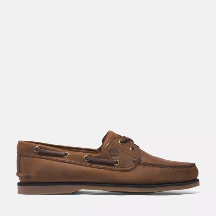 Chaussures bateau classique en cuir pour homme en marron moyen