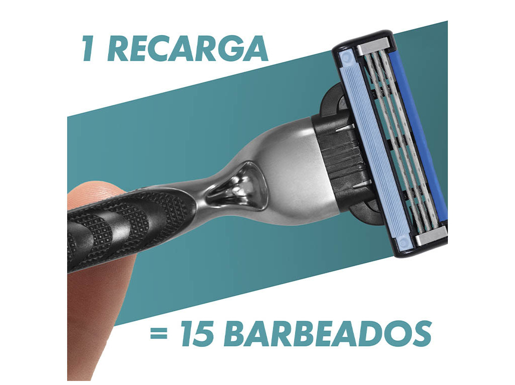 MÁQUINA DE BARBEAR COM 1 RECARGA DE LÂMINAS MACH3 GILLETTE