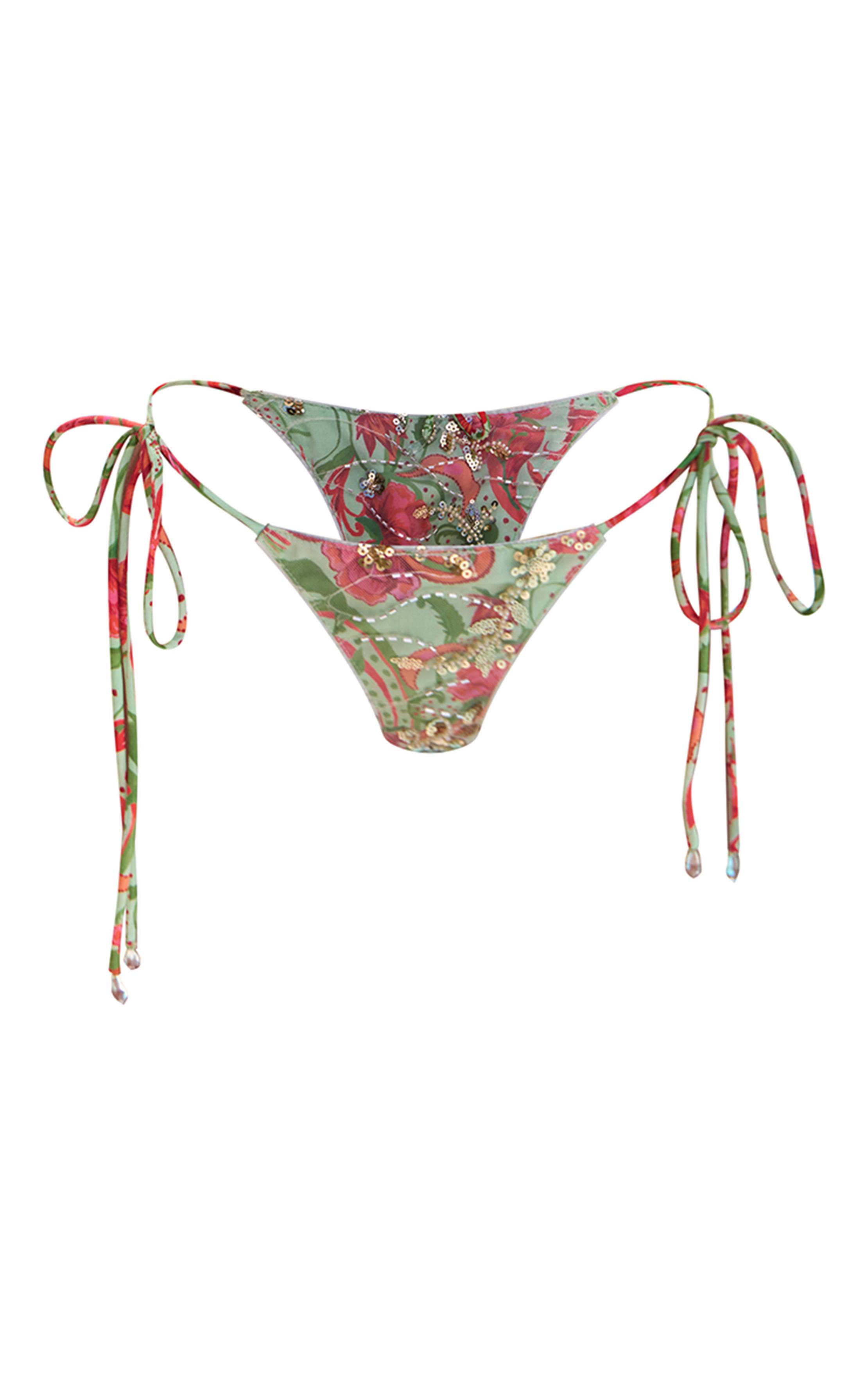 Citron Vert Bas De Bikini À Nouer Sur Les Côtés Avec Imprimé Paisley Et Pompons