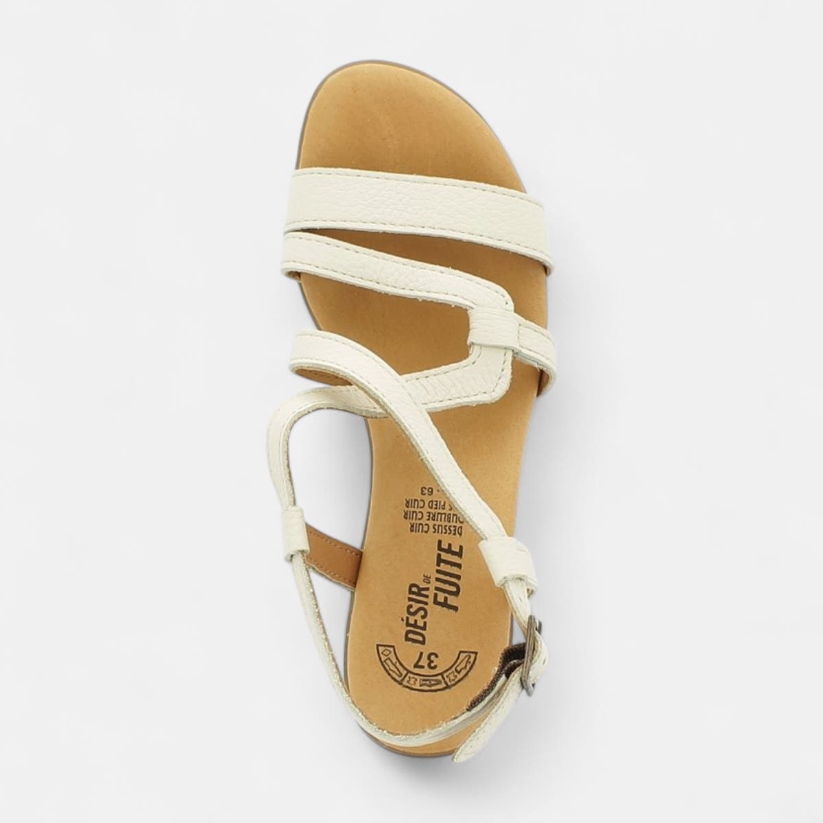 Nu-pieds à talon compensé Femme en cuir beige