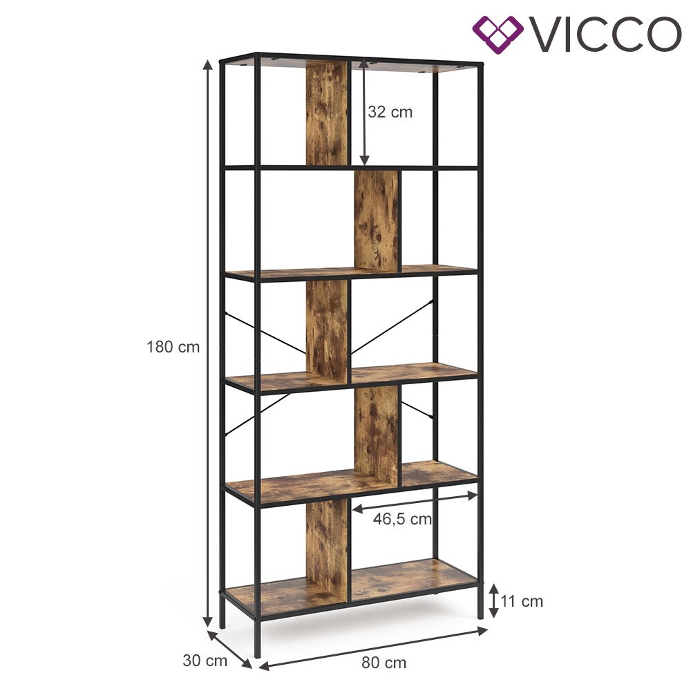 VICCO Loft Bücherregal FYRK Wandregal Standregal Aufbewahrung 180x80x30 Vintage