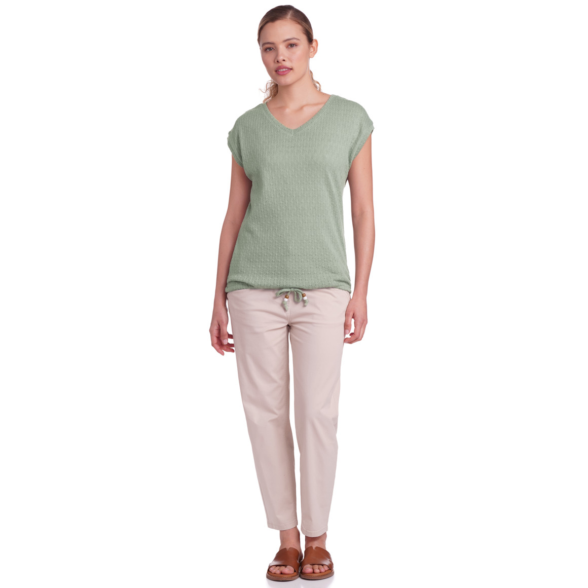 Gina Damen T-Shirt mit Knotendetail salbei