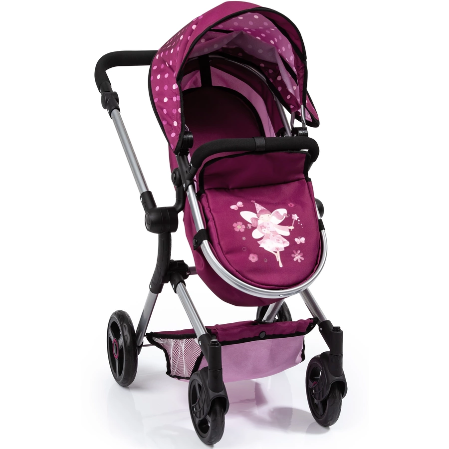 bayer Design Kombi-Puppenwagen Neo Vario bordeaux mit Punkten und Fee