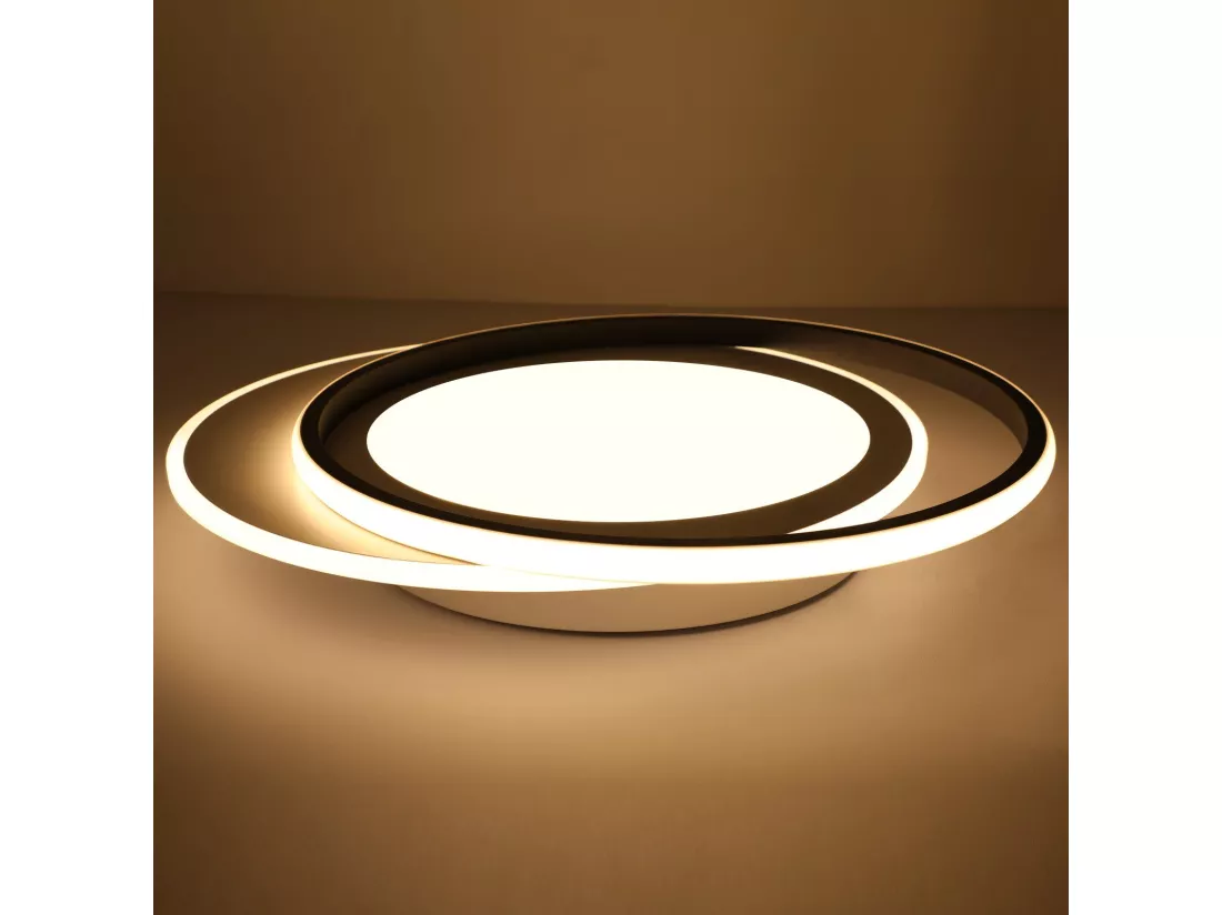 NETTLIFE Plafonnier LED Noir Blanc Rond 66W Moderne 48,5 cm Dimmable avec Télécommande Lampe de Salon pour Chambre Cuisine Couloir