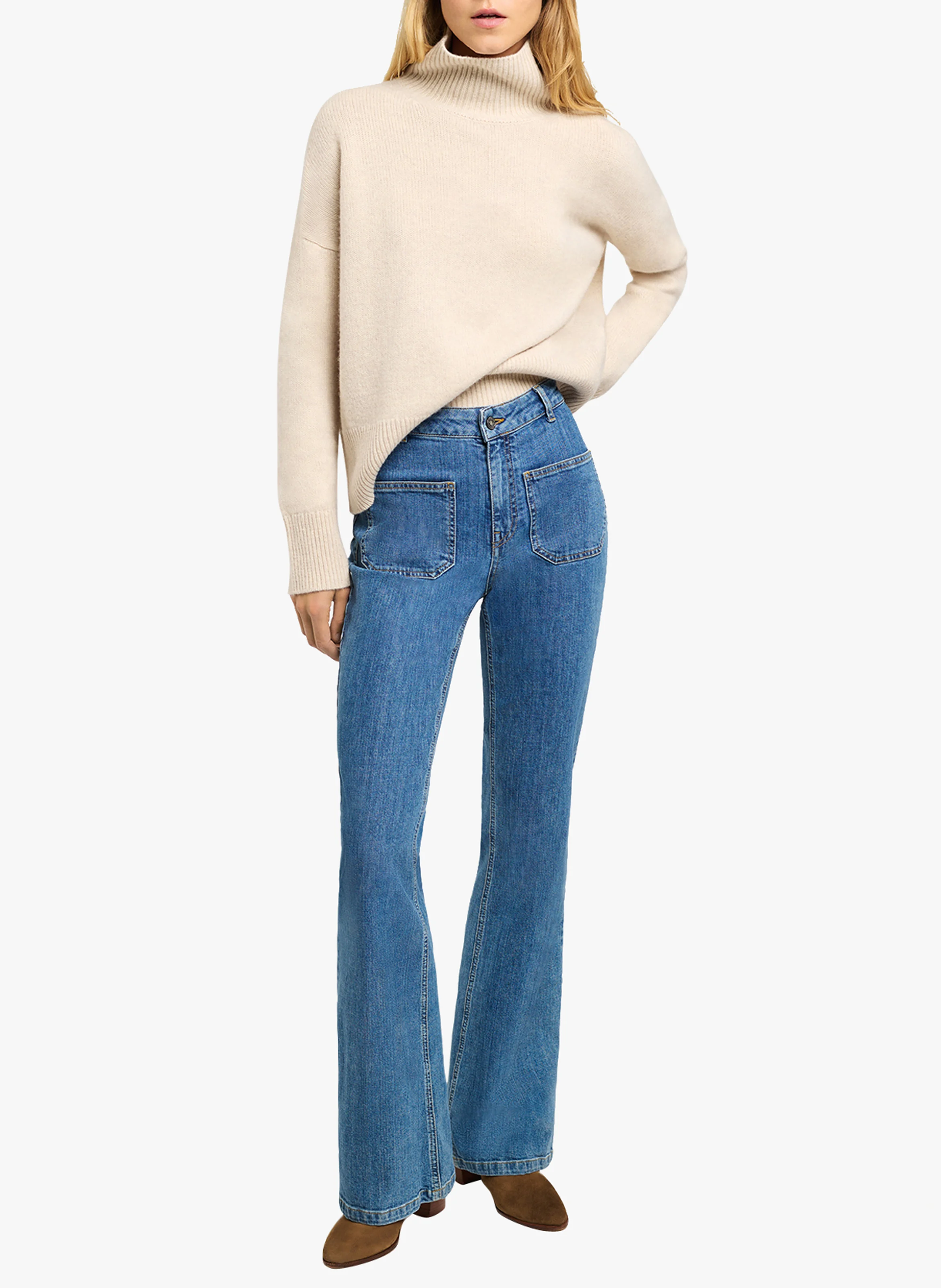 DOMPAY - Jean flare taille haute en coton | Bleu