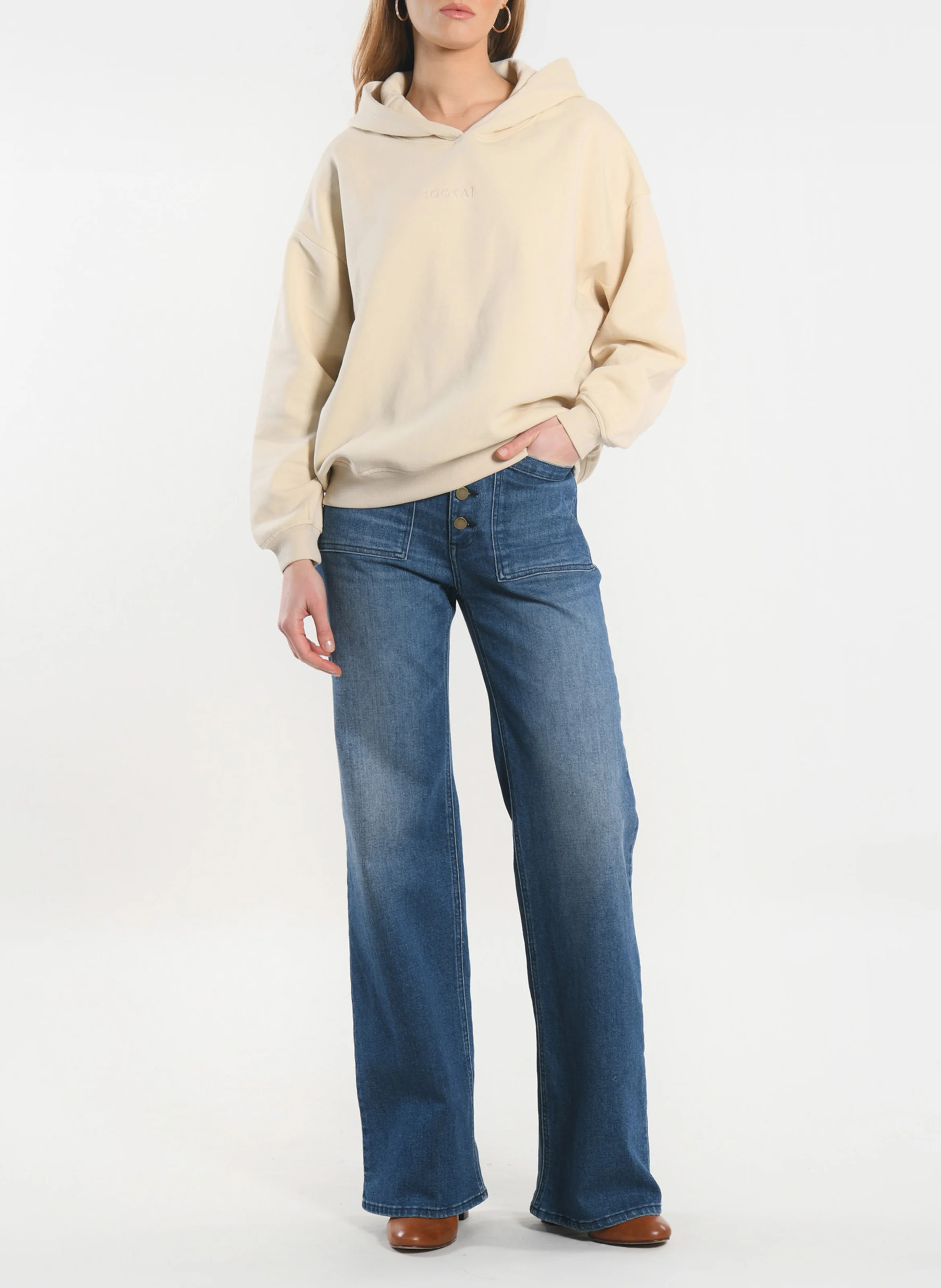 SUZY - Sweat à capuche oversize en coton mélangé | Beige