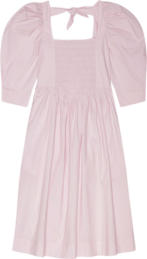 Ganni Cotton Poplin Open Neck Smock Dress Chalk pink
