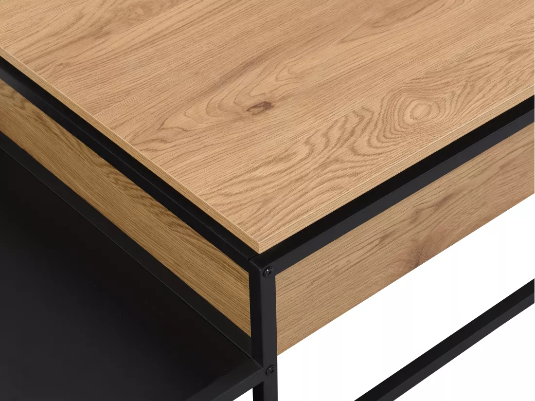 Table basse avec plateau relevable en MDF et métal - Naturel et noir - LUTESA