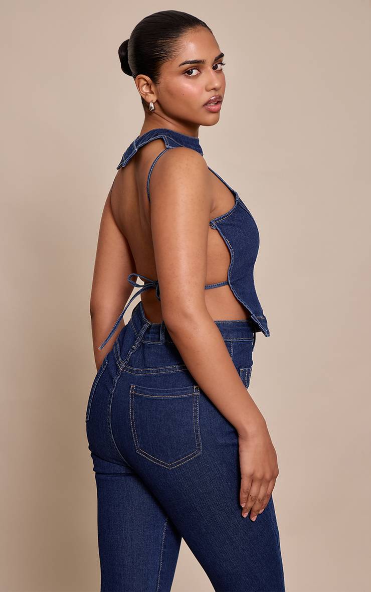 Bleu Indigo Top Dos Nu En Denim Petite