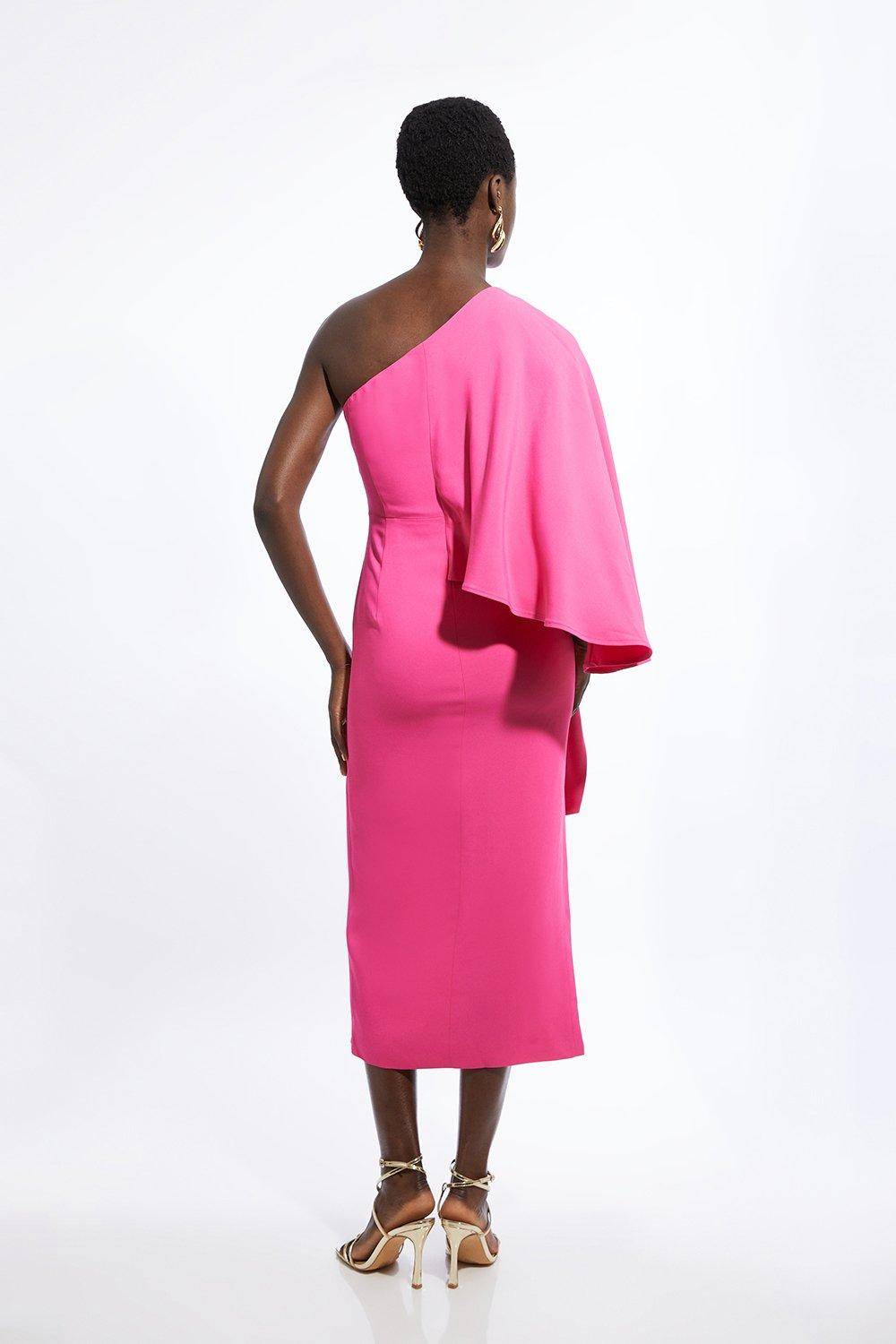 KarenMillen Robe maxi ajustée à une épaule, en viscose stretch compacte avec manches drapées