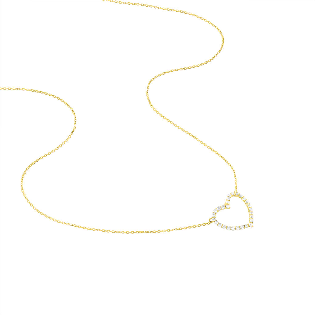 Collier Coeur Droit Or Jaune Oxyde De Zirconium