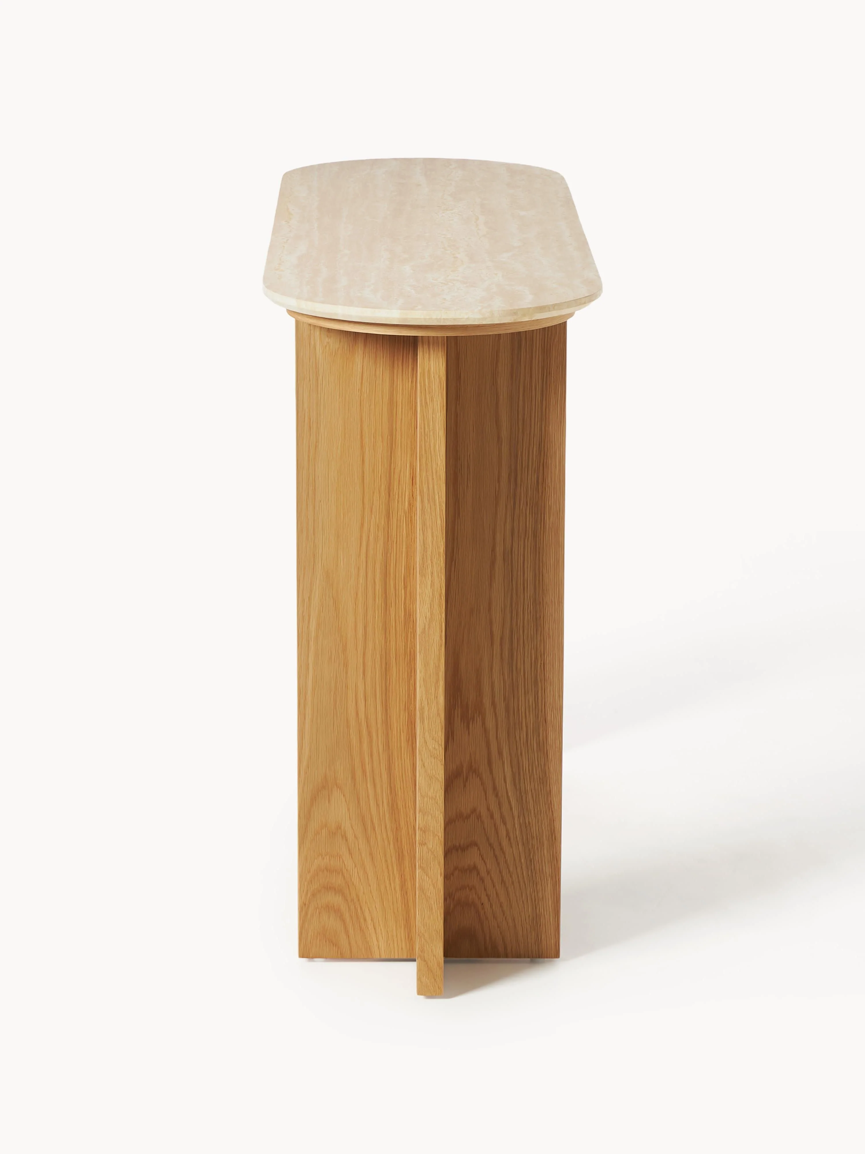 Houten console Zumi met travertin blad en lade