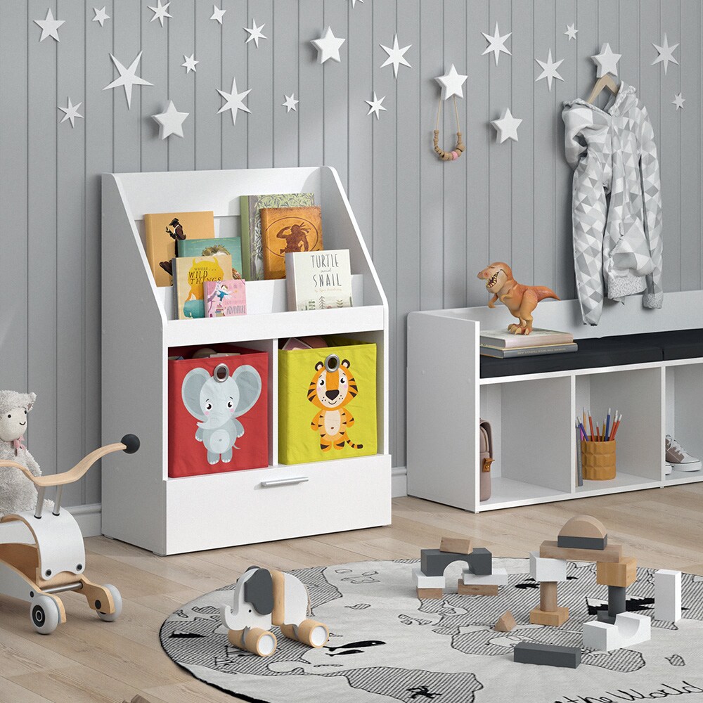 Vicco Kinderregal Bücherregal Wandregal Luigi Weiß 72x96 cm modern Kinderzimmer Regal Spielzeugregal Dekoregal Standregal Aufbewahrungsregal Würfelregal Schublade Ablage Fach freistehend Faltbox