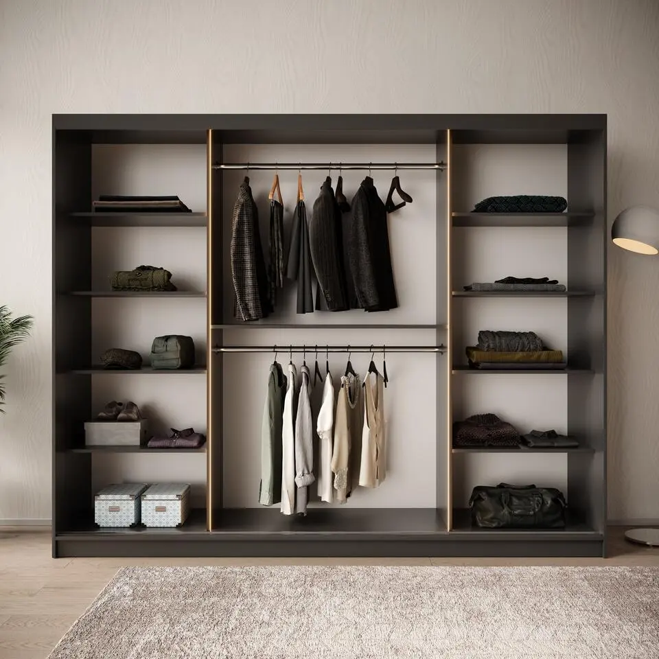Meubella - Kledingkast Bravanti - Zwart - 250 cm