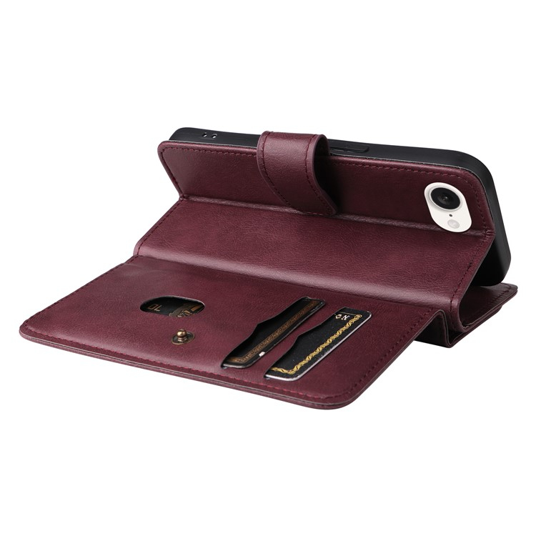 iPhone 16e Leder Tasche Flip Cover Kartenfächer mit Druckknopfverschluss - Weinrot