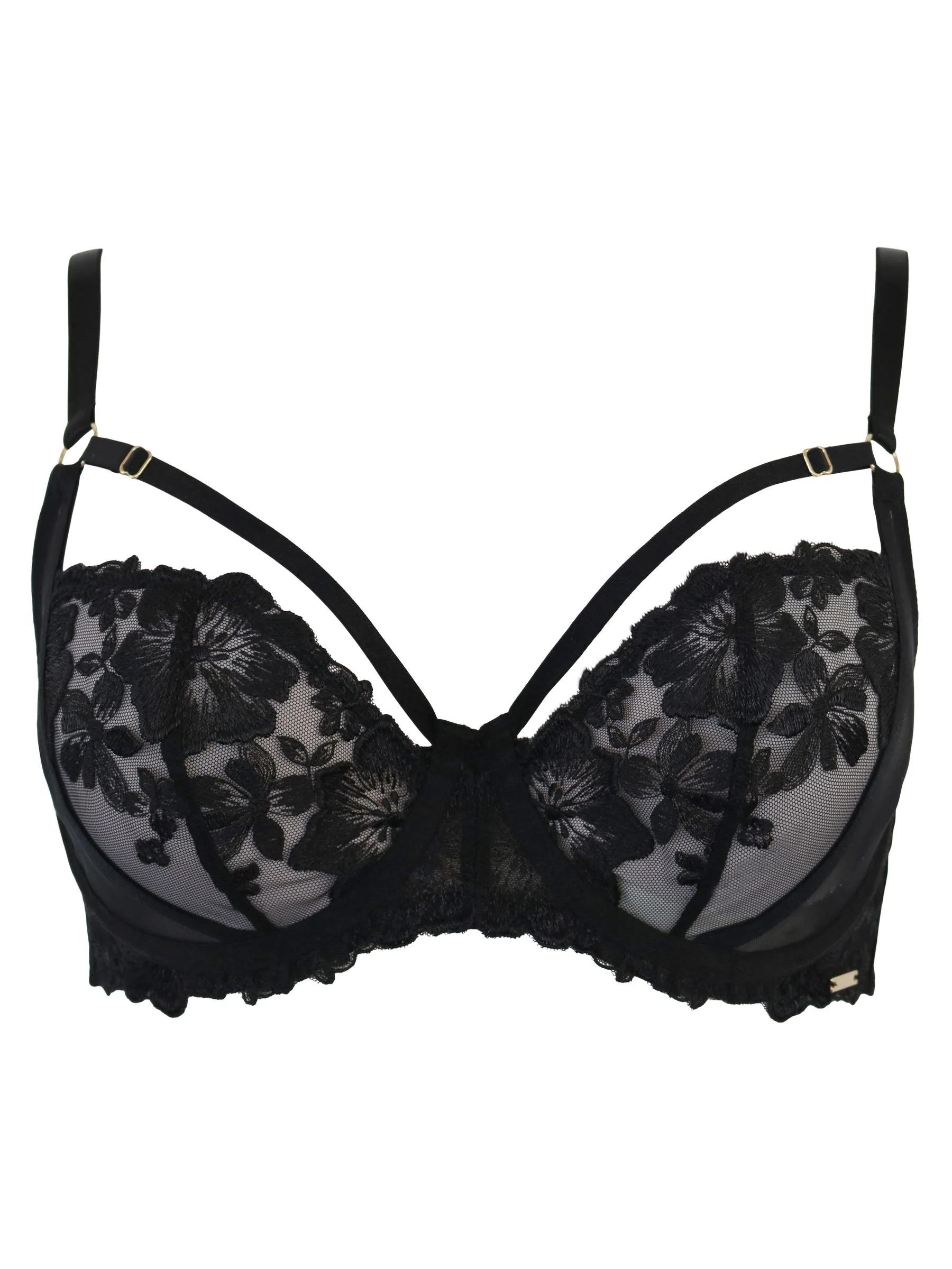Zwart - Pour Moi India Bold Floral Embroidery Non Pad Bra