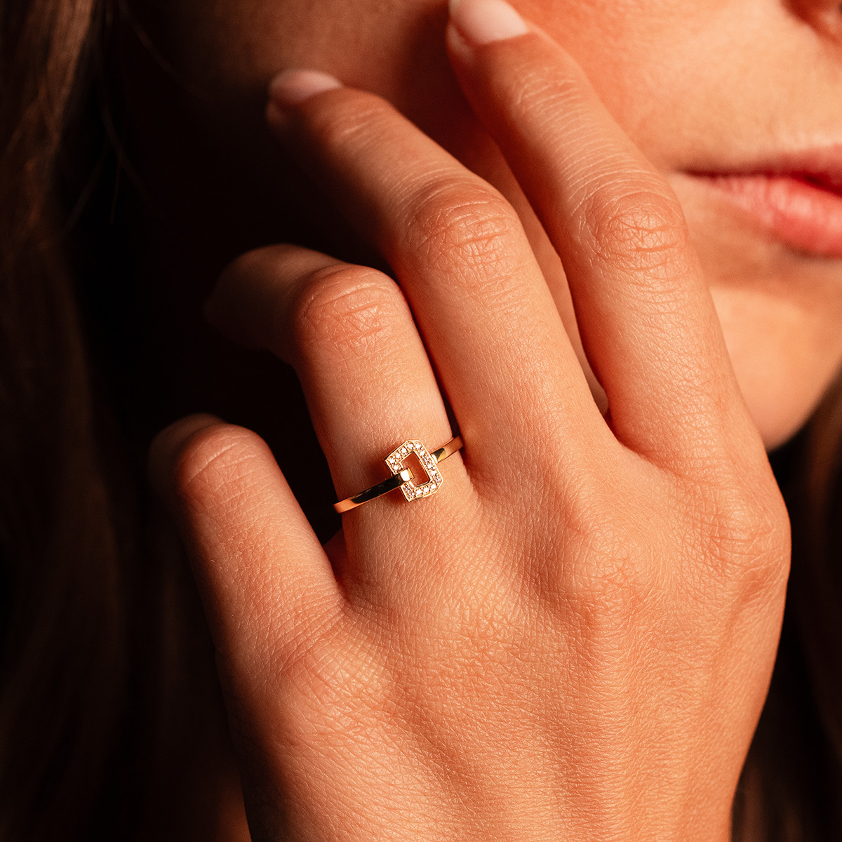 Bague or recyclé 750 jaune et boucle diamants
