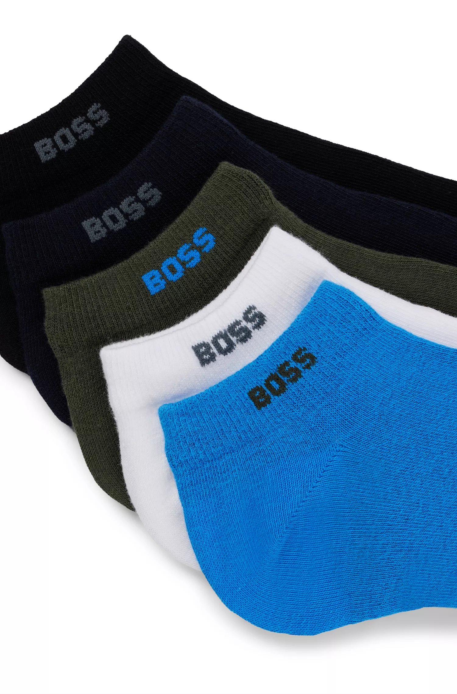 BOSS Black - Pacote com cinco pares de meias curtas em mistura de algodão.