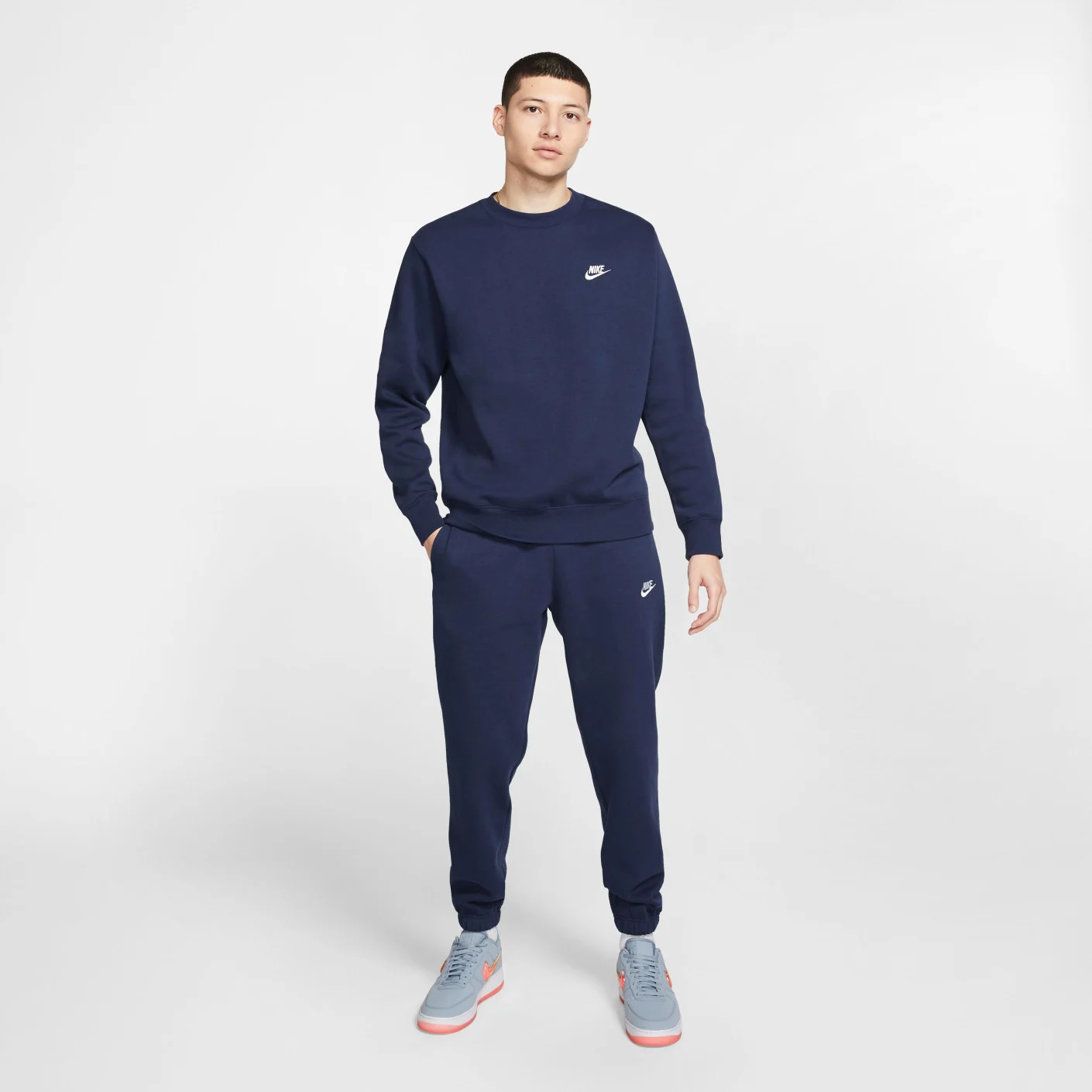 Nike Sportswear Club Fleece Crew Sweater Donkerblauw Wit