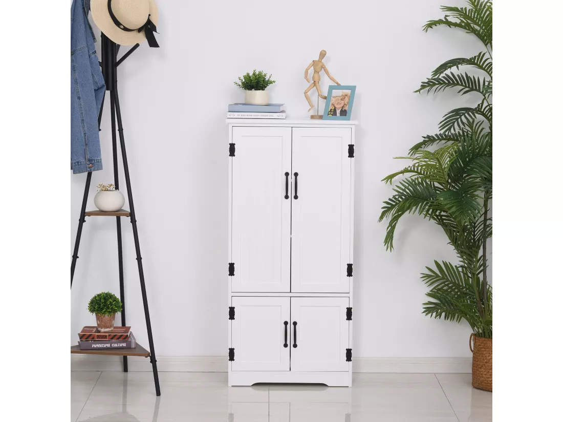 Armoire de cuisine contemporaine multi-rangements 2 placards 3 étagères MDF panneaux particules blanc