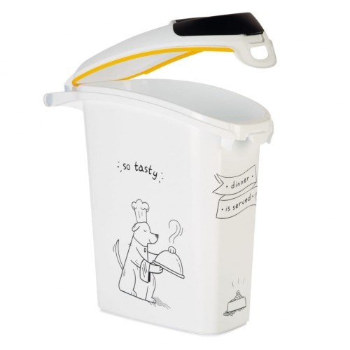 Recipiente para armazenar alimentos com alça e design branco.