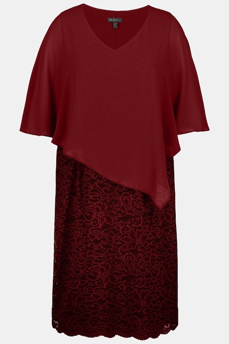 Abendkleid, Chiffon-Cape, Jersey, Spitzensaum, 3/4-Arm