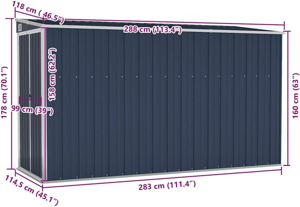 Refined Anbauschuppen Anthrazit 118x288x178 cm Verzinkter Stahl