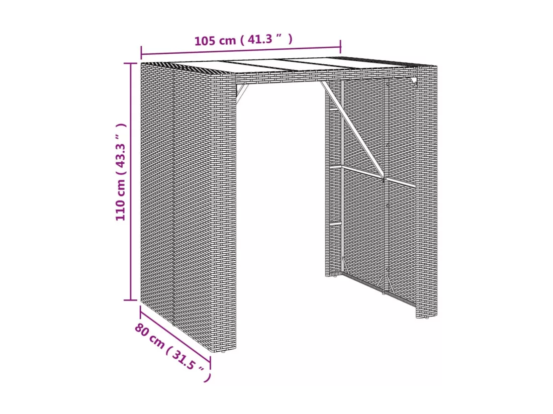Prolenta Premium - Table de bar et dessus en verre noir 105x80x110 cm poly rotin