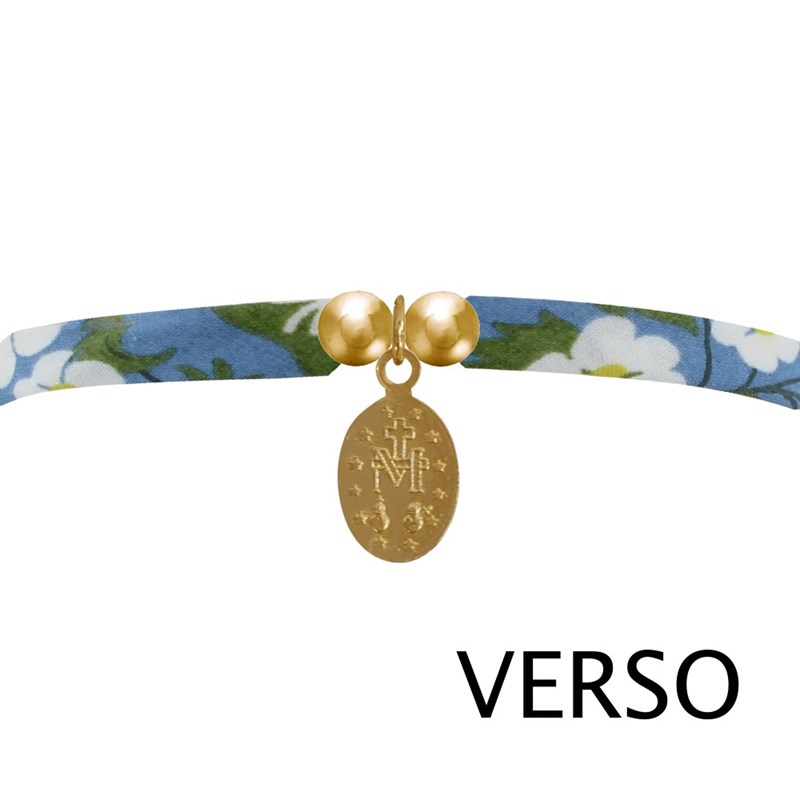 Bracelet Double Tour Lien Liberty et Petite Médaille Vierge Miraculeuse Plaqué Or - Bleu